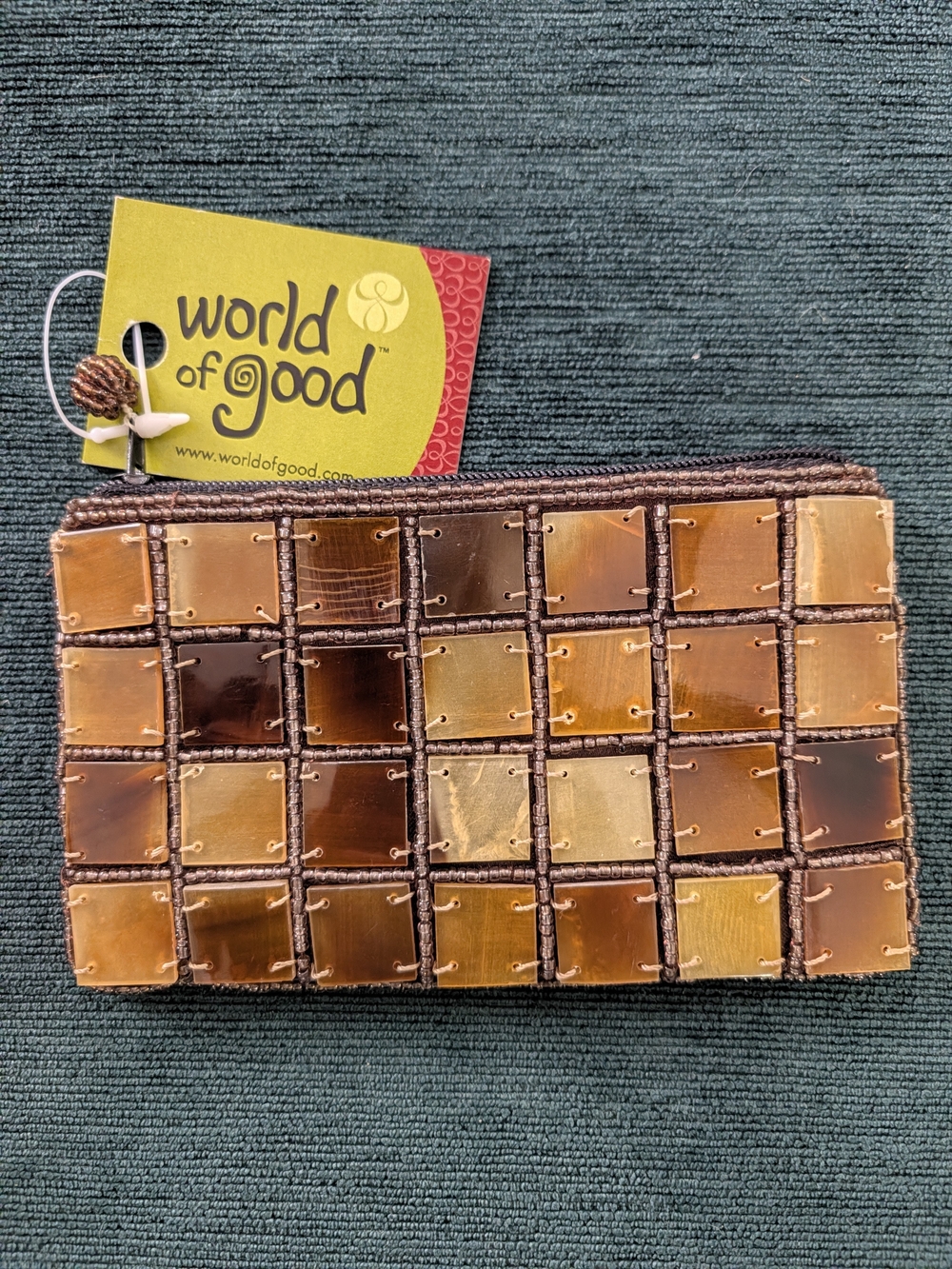 Gold/Brown-Tone Mosaic Zip Coin Purse